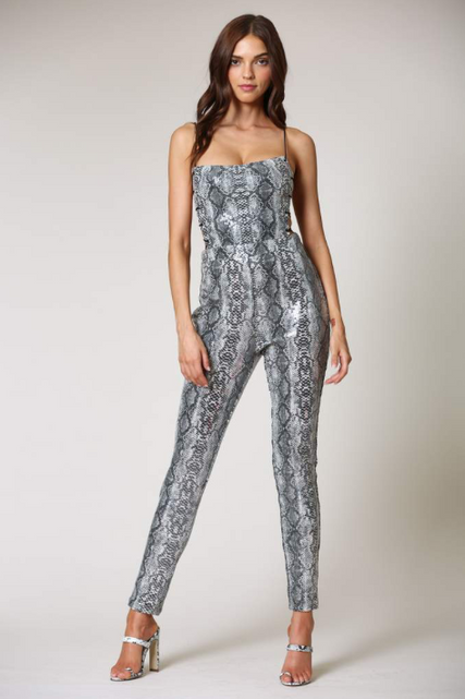 Load image into Gallery viewer, Anilda- Snakeskin Criss Cross Jumpsuit
